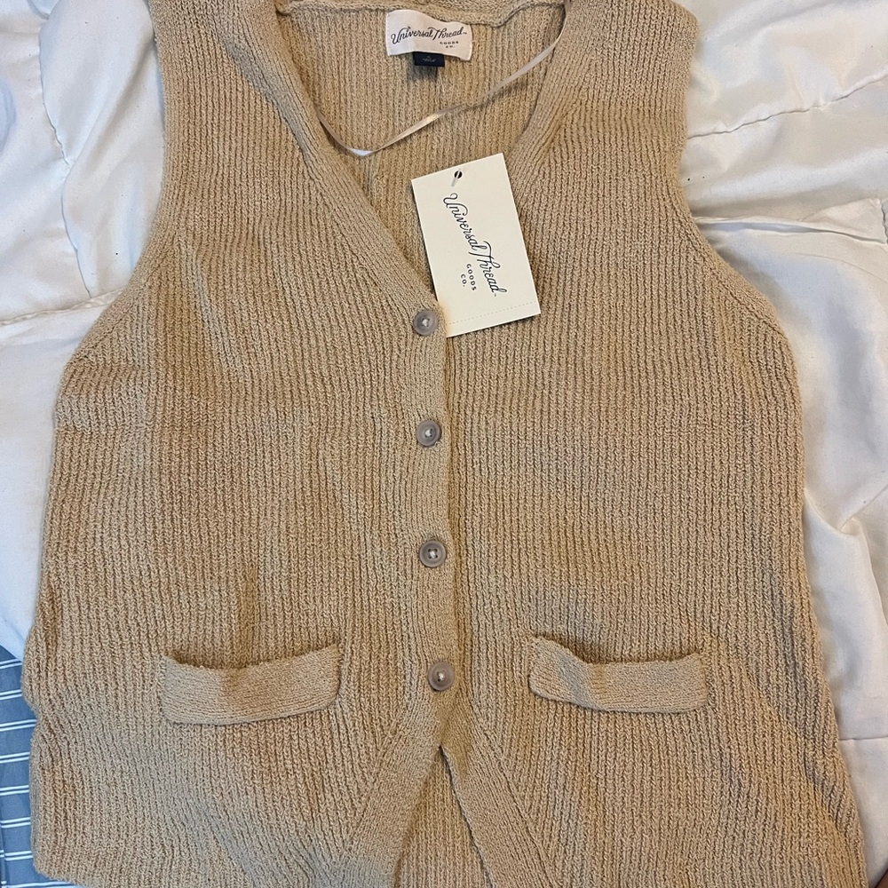 Universal Thread Tan Ribbed Knit Tank Top Button Down Vest Size Small